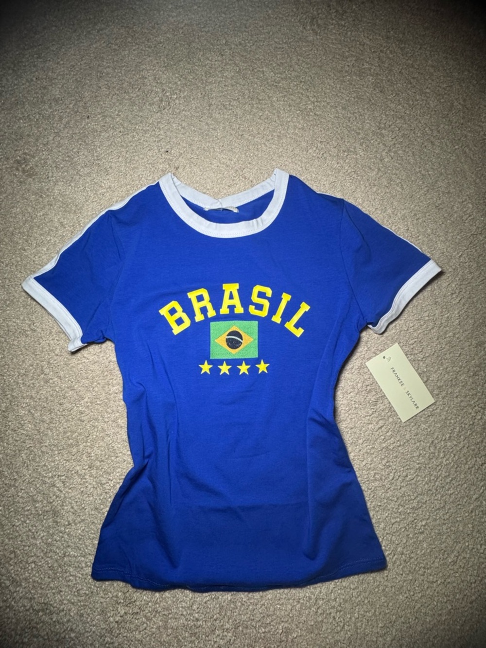Brasil Flag Soccer Futbol Junior Tee Graphic - Royal Blue & Yellow